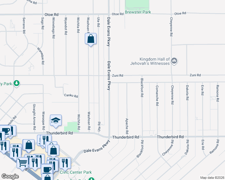 map of restaurants, bars, coffee shops, grocery stores, and more near 15605 Dale Evans Parkway in Apple Valley
