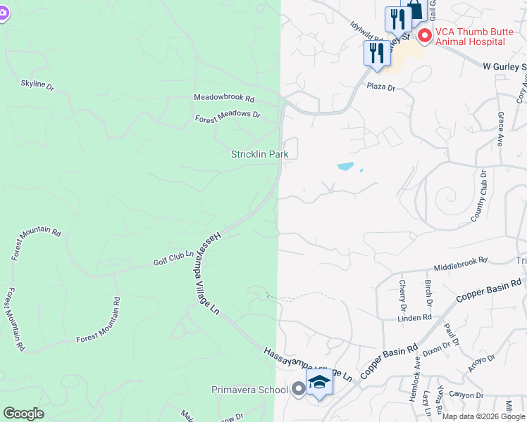 map of restaurants, bars, coffee shops, grocery stores, and more near 1770 Tangle Peak Trail in Prescott