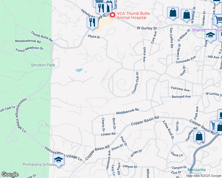 map of restaurants, bars, coffee shops, grocery stores, and more near 1106 Country Club Drive in Prescott