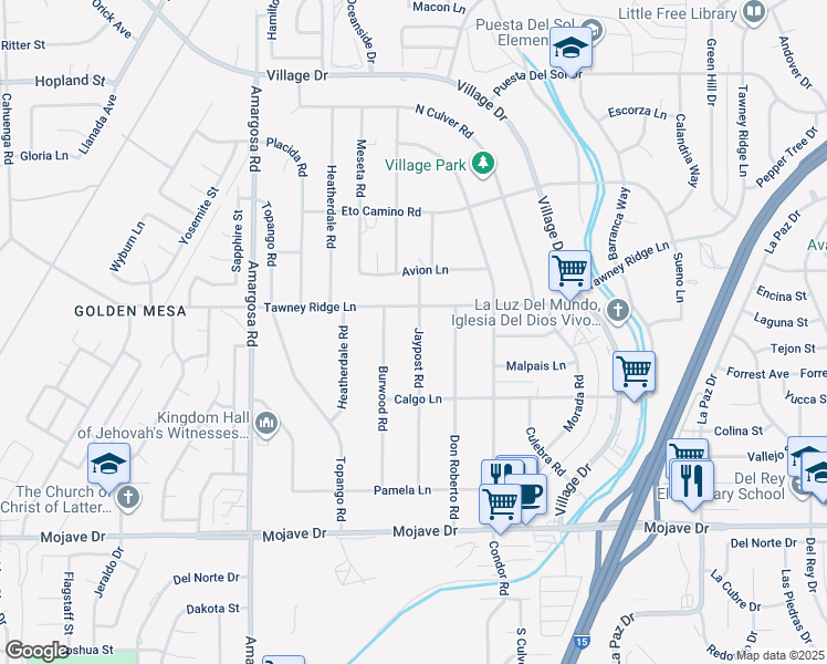 map of restaurants, bars, coffee shops, grocery stores, and more near 15650 Jaypost Road in Victorville