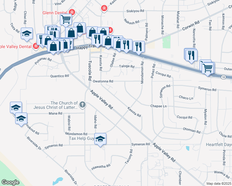 map of restaurants, bars, coffee shops, grocery stores, and more near Kasota Lane in Apple Valley