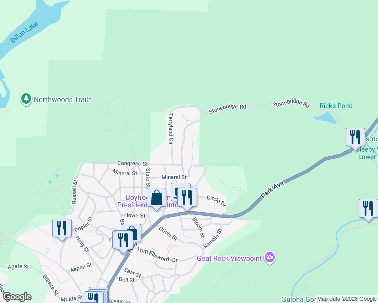 map of restaurants, bars, coffee shops, grocery stores, and more near 701 Mountain Valley Street in Hot Springs