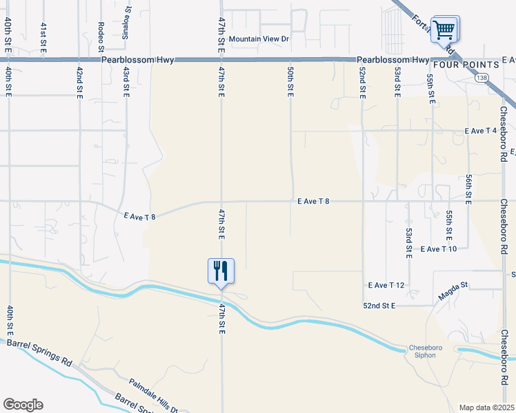 map of restaurants, bars, coffee shops, grocery stores, and more near 35916 48th Street East in Palmdale