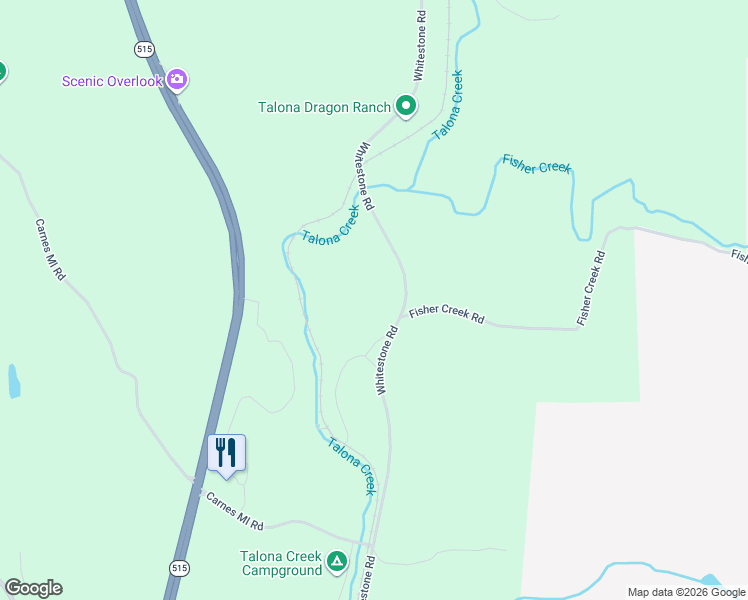 map of restaurants, bars, coffee shops, grocery stores, and more near 1415 Whitestone Road in Talking Rock