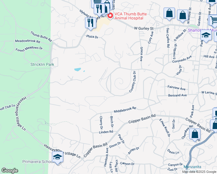 map of restaurants, bars, coffee shops, grocery stores, and more near 1106 Country Club Drive in Prescott