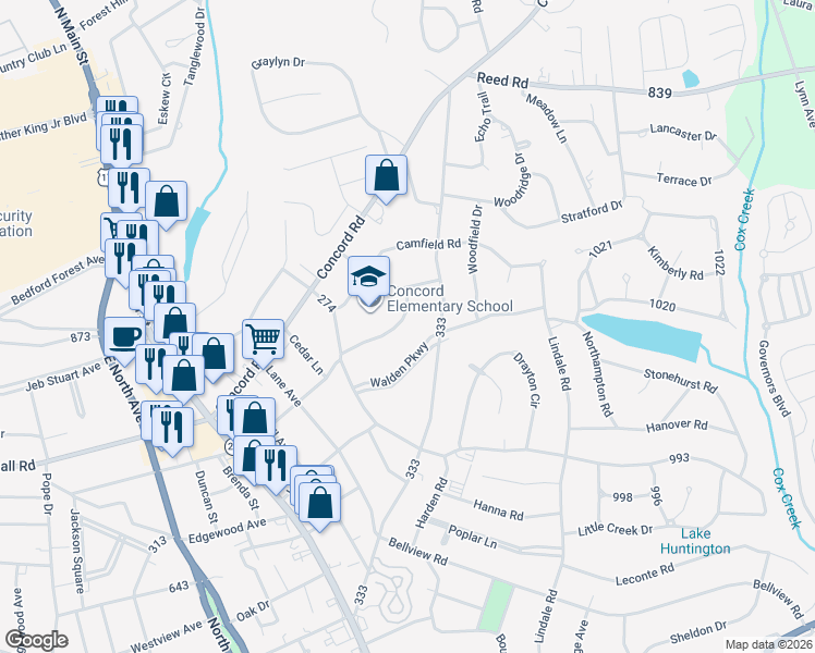 map of restaurants, bars, coffee shops, grocery stores, and more near 522 East Fredericks Street in Anderson