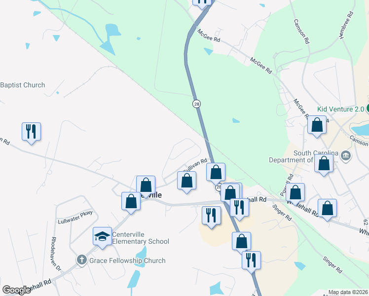 map of restaurants, bars, coffee shops, grocery stores, and more near 150 Norfolk Circle in Anderson