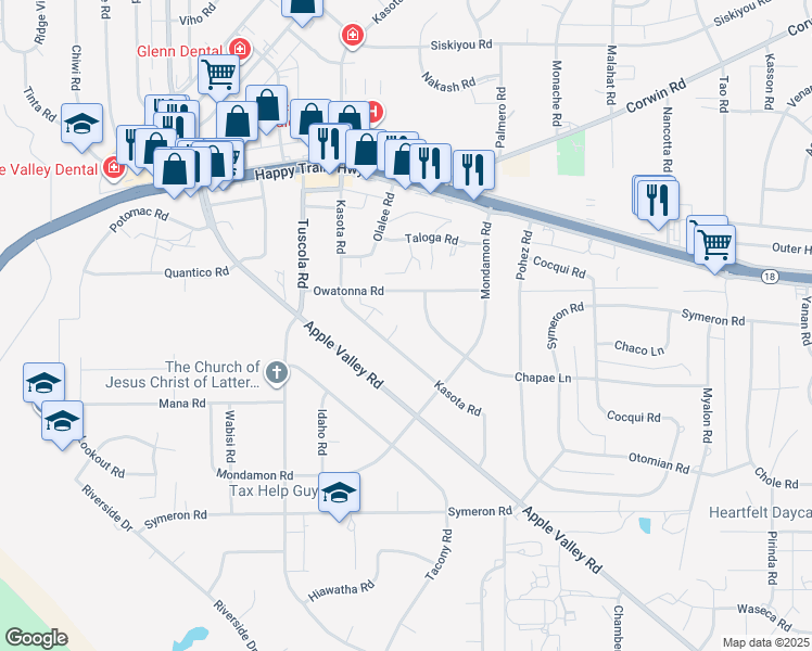 map of restaurants, bars, coffee shops, grocery stores, and more near Kasota Lane in Apple Valley