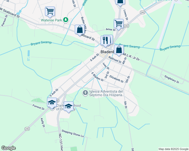 map of restaurants, bars, coffee shops, grocery stores, and more near 2nd Street in Bladenboro