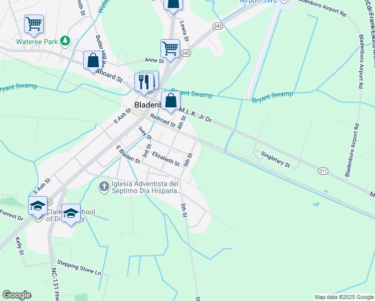 map of restaurants, bars, coffee shops, grocery stores, and more near in Clarkton