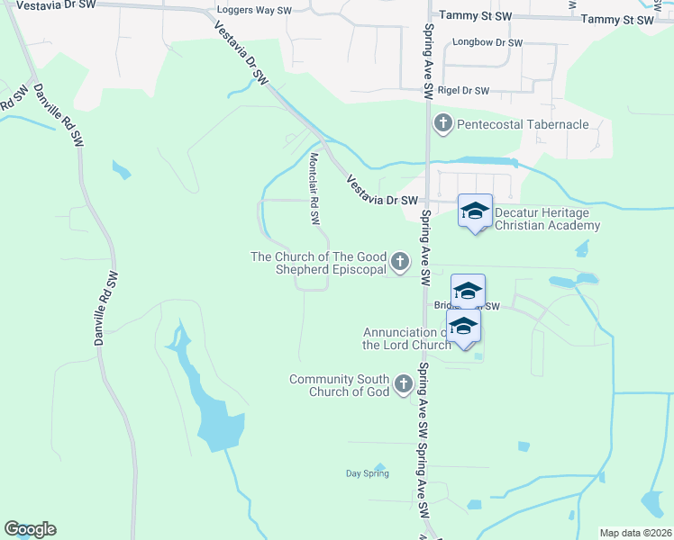 map of restaurants, bars, coffee shops, grocery stores, and more near 3708 Montclair Road Southwest in Decatur