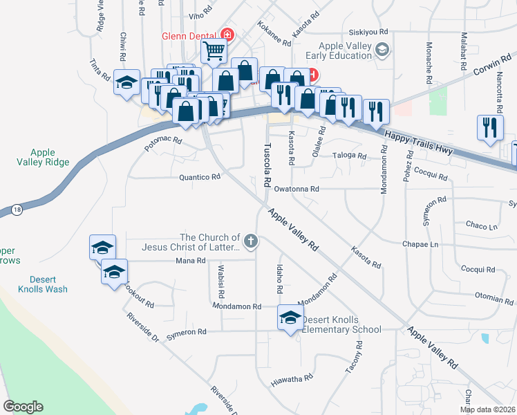 map of restaurants, bars, coffee shops, grocery stores, and more near 15686 Tuscola Road in Apple Valley
