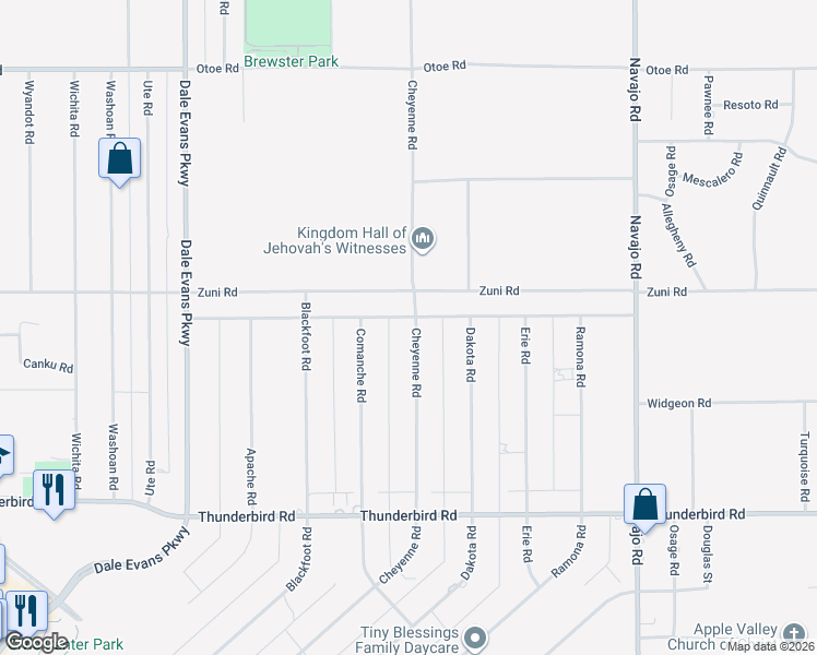 map of restaurants, bars, coffee shops, grocery stores, and more near 15640 Cheyenne Road in Apple Valley