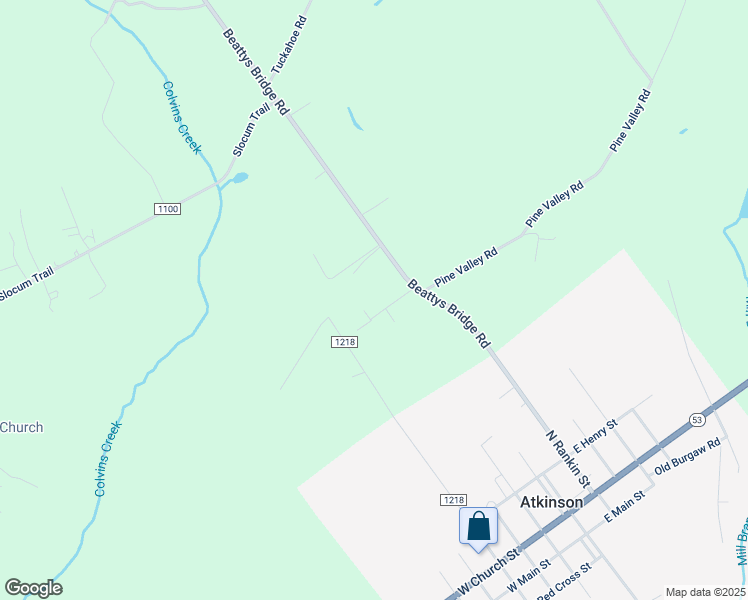 map of restaurants, bars, coffee shops, grocery stores, and more near 104 Hummingbird Lane in Atkinson