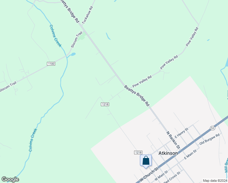 map of restaurants, bars, coffee shops, grocery stores, and more near 104 Hummingbird Lane in Atkinson