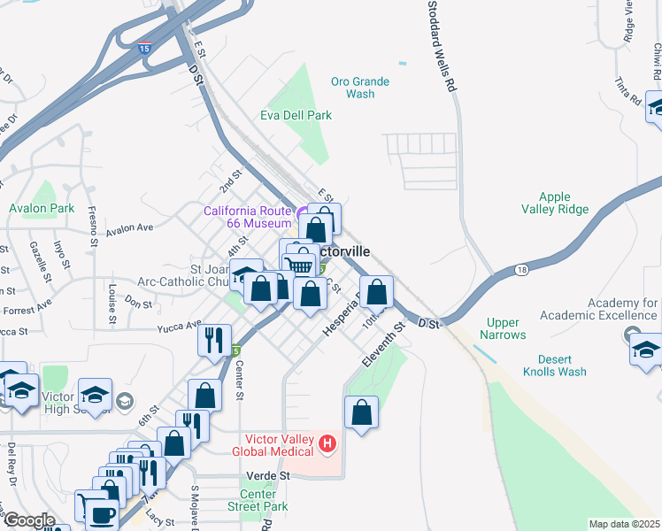 map of restaurants, bars, coffee shops, grocery stores, and more near 15625 7th Street in Victorville