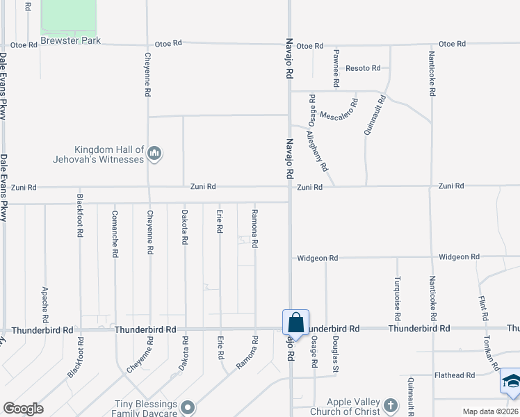 map of restaurants, bars, coffee shops, grocery stores, and more near 21581 Ramona Avenue in Apple Valley