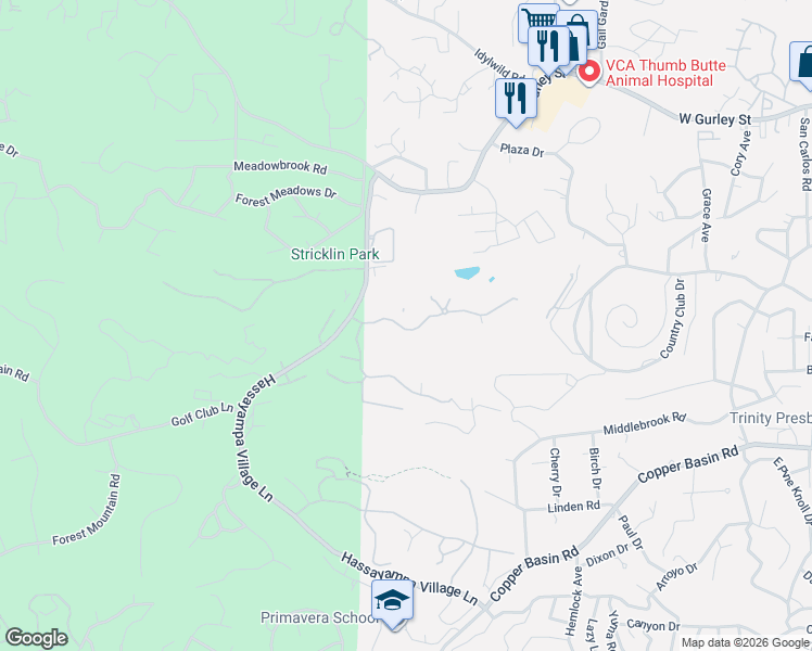 map of restaurants, bars, coffee shops, grocery stores, and more near 305 Hassayampa Village Lane in Prescott