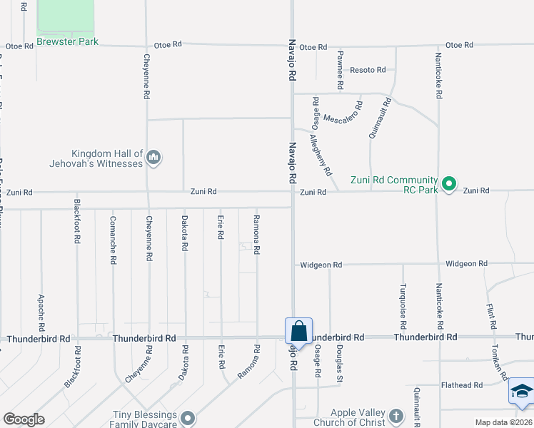 map of restaurants, bars, coffee shops, grocery stores, and more near 21640 Zuni Road in Apple Valley