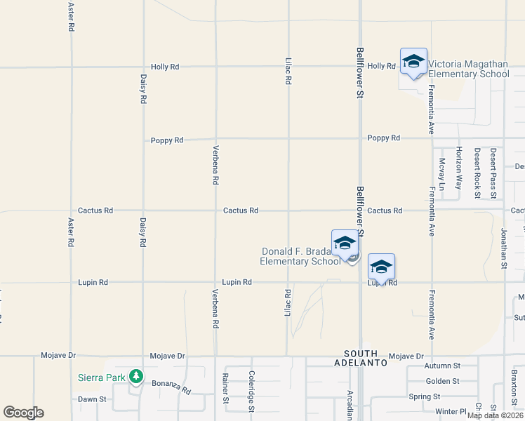 map of restaurants, bars, coffee shops, grocery stores, and more near 11028 Cactus Road in Adelanto