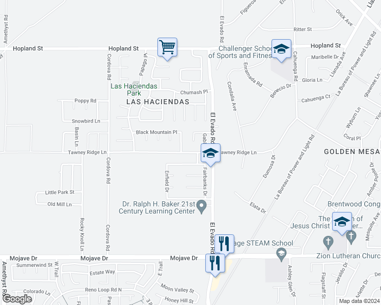 map of restaurants, bars, coffee shops, grocery stores, and more near 14404 Tawney Ridge Lane in Victorville
