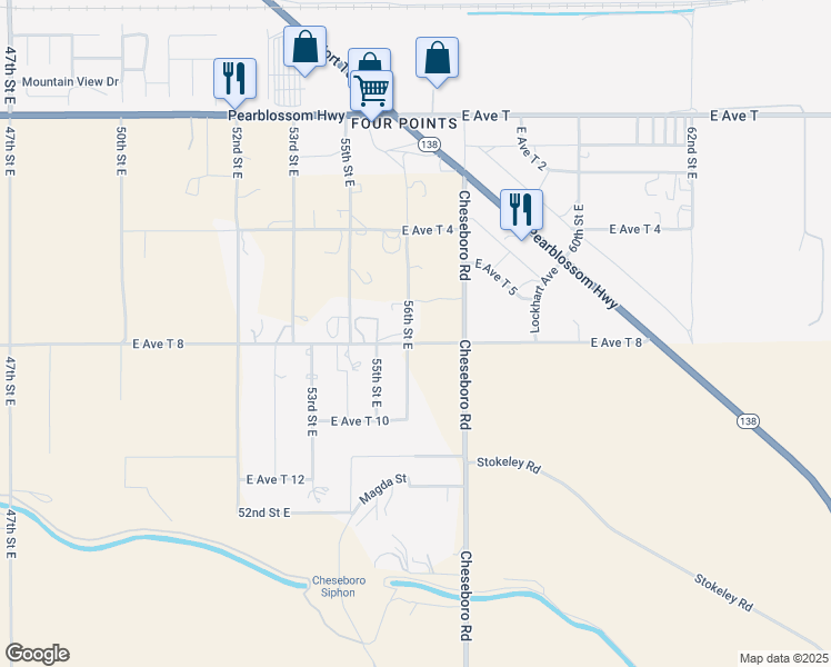 map of restaurants, bars, coffee shops, grocery stores, and more near East Avenue T8 in Los Angeles County
