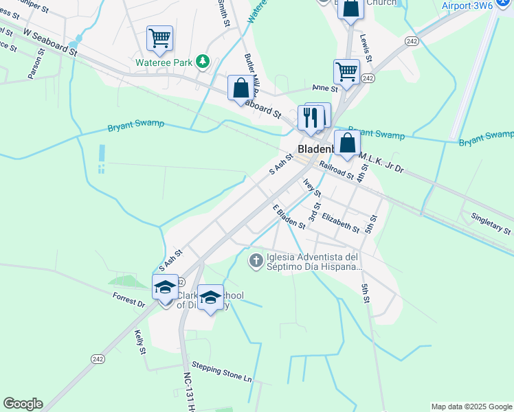 map of restaurants, bars, coffee shops, grocery stores, and more near 509 South Main Street in Bladenboro