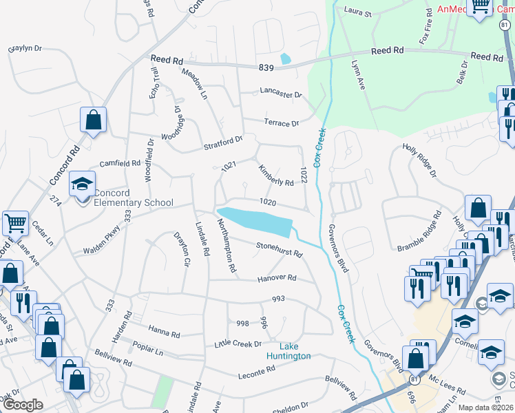 map of restaurants, bars, coffee shops, grocery stores, and more near 1206 Wendover Way in Anderson