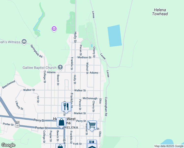 map of restaurants, bars, coffee shops, grocery stores, and more near 301 Adams in Helena-West Helena