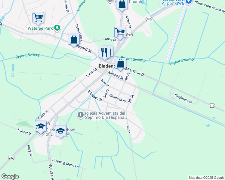 map of restaurants, bars, coffee shops, grocery stores, and more near 307 Ivey Street in Bladenboro