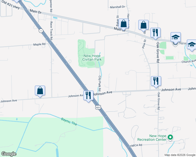 map of restaurants, bars, coffee shops, grocery stores, and more near 162 City Park Road in New Hope