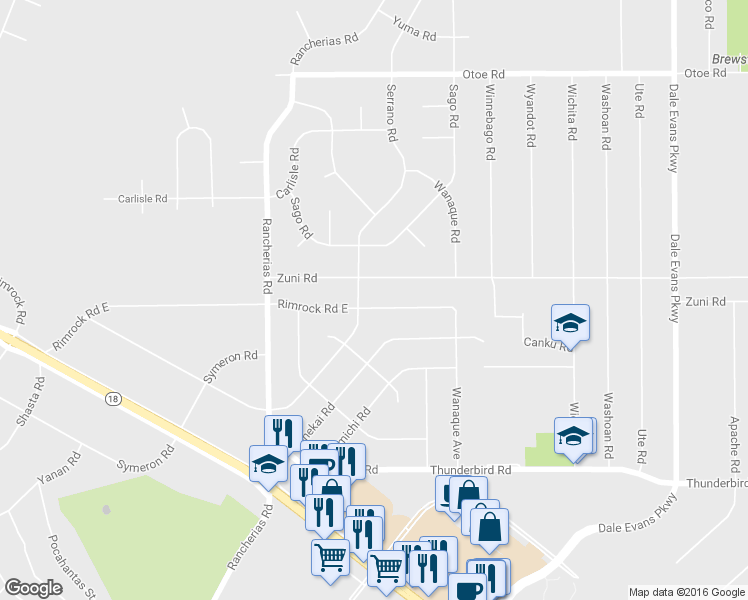 map of restaurants, bars, coffee shops, grocery stores, and more near 20316 Rimrock Road East in Apple Valley