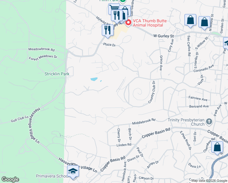 map of restaurants, bars, coffee shops, grocery stores, and more near 1100 Deodora Lane in Prescott