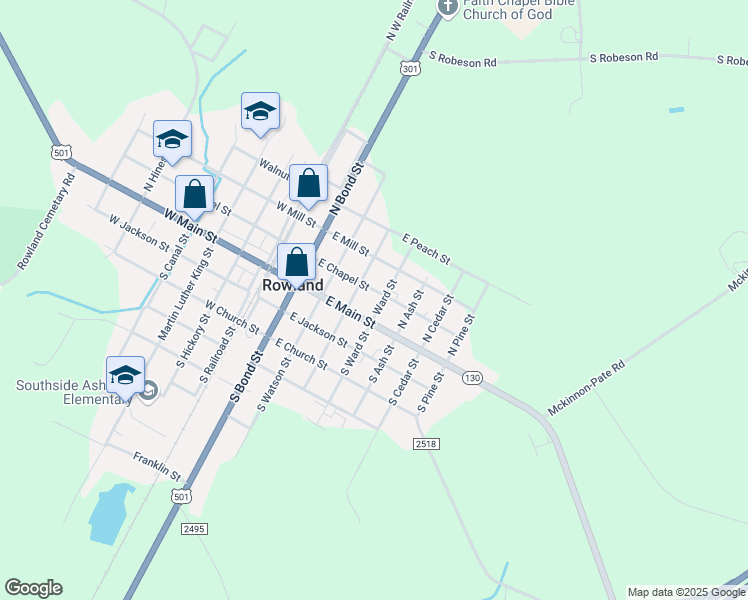 map of restaurants, bars, coffee shops, grocery stores, and more near 408 West Chapel Street in Rowland