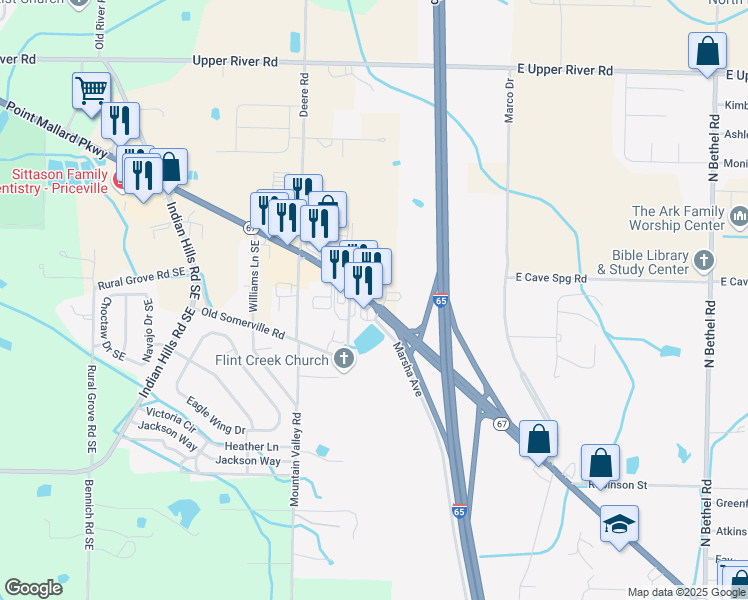 map of restaurants, bars, coffee shops, grocery stores, and more near 3342 Point Mallard Parkway Southeast in Decatur