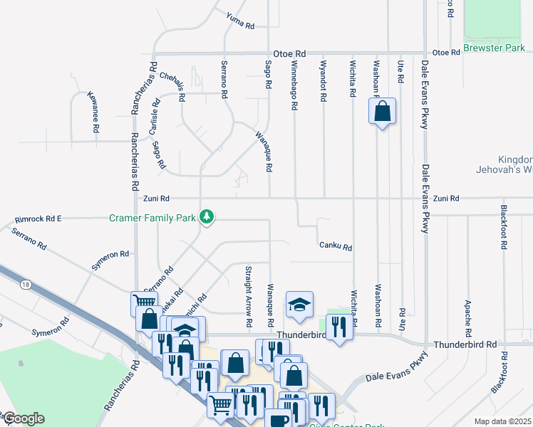 map of restaurants, bars, coffee shops, grocery stores, and more near 20472 Rimrock Road East in Apple Valley