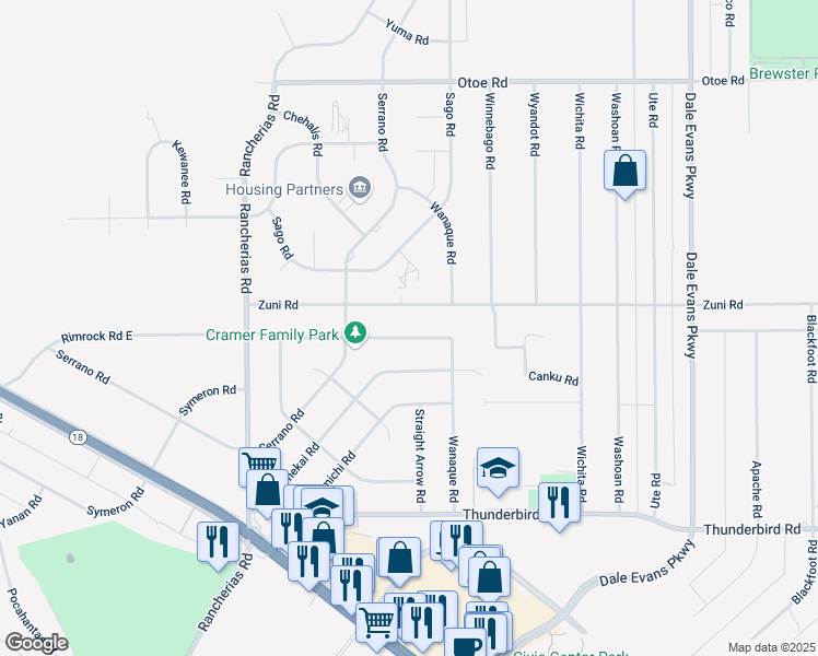 map of restaurants, bars, coffee shops, grocery stores, and more near 20410 Rimrock Road East in Apple Valley