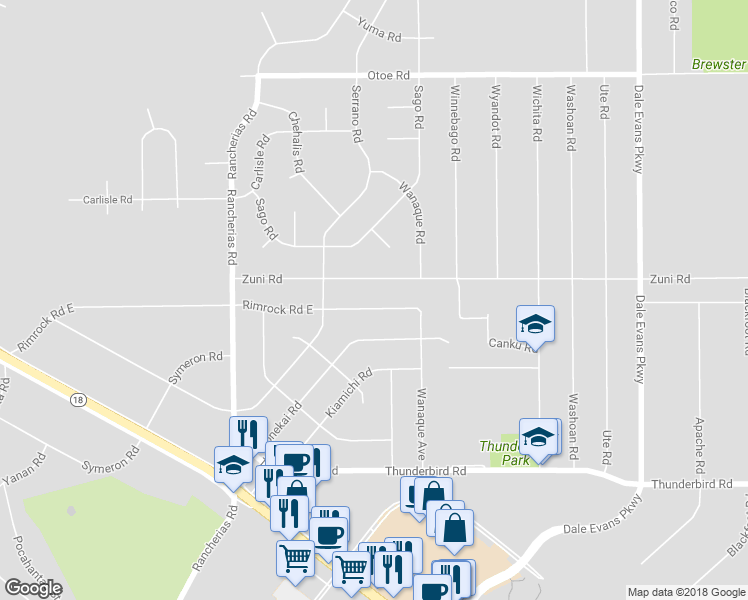 map of restaurants, bars, coffee shops, grocery stores, and more near 20410 Rimrock Road East in Apple Valley