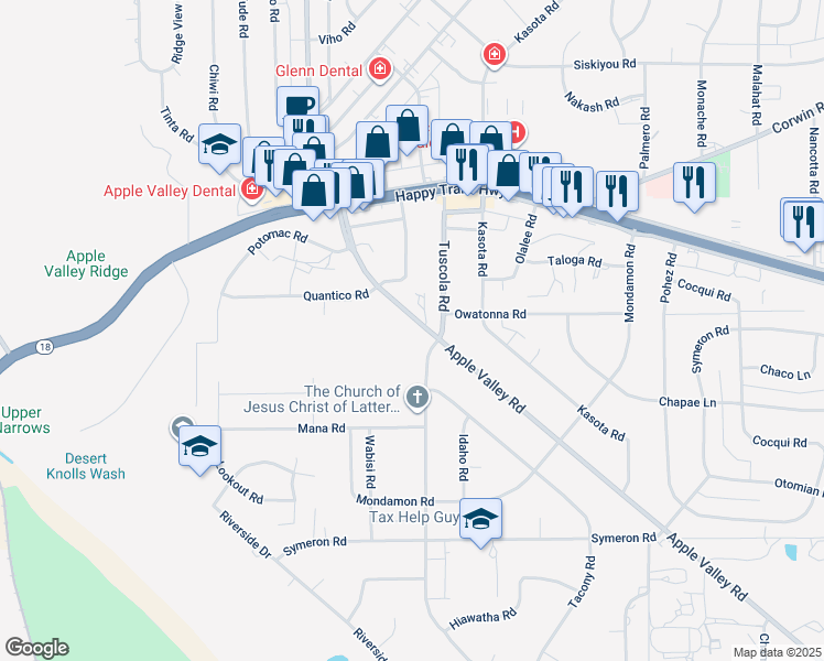 map of restaurants, bars, coffee shops, grocery stores, and more near Apple Valley Road in Apple Valley