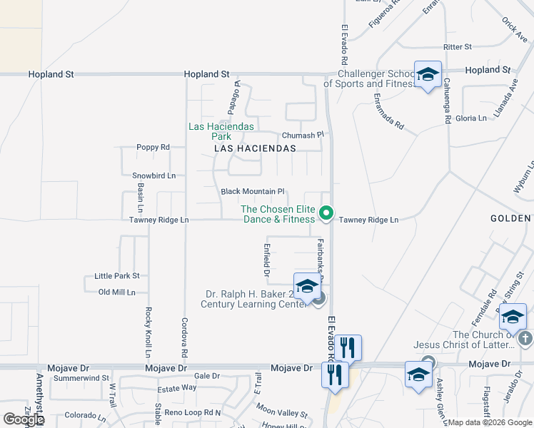 map of restaurants, bars, coffee shops, grocery stores, and more near 14388 Tawney Ridge Lane in Victorville