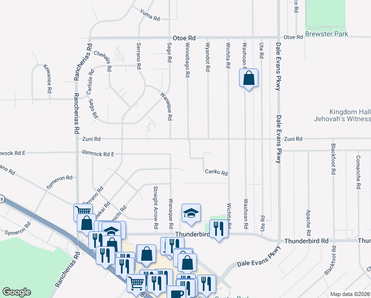 map of restaurants, bars, coffee shops, grocery stores, and more near 15664 Winnebago Road in Apple Valley