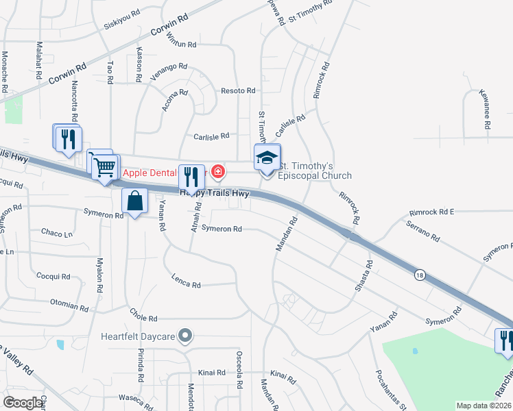 map of restaurants, bars, coffee shops, grocery stores, and more near 19287 California 18 in Apple Valley