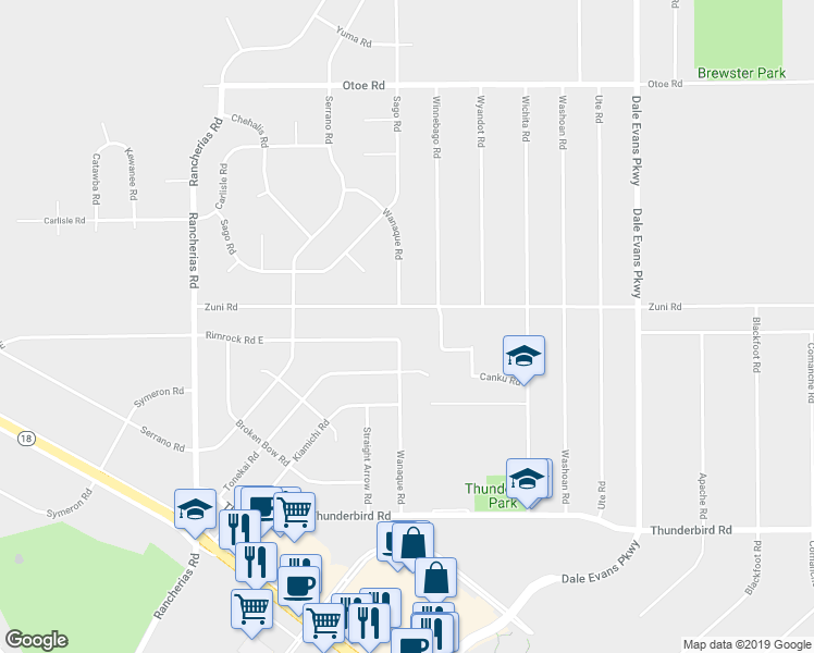 map of restaurants, bars, coffee shops, grocery stores, and more near 20472 Rimrock Road East in Apple Valley