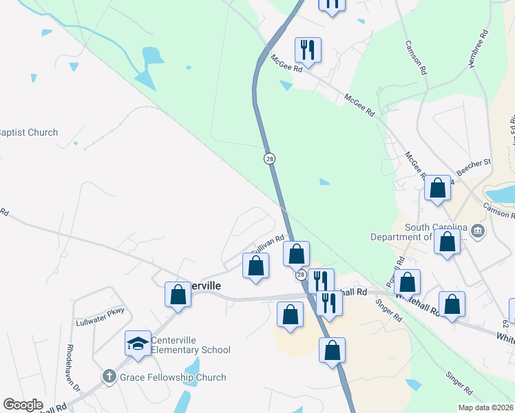 map of restaurants, bars, coffee shops, grocery stores, and more near 196 Norfolk Circle in Anderson