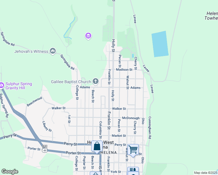 map of restaurants, bars, coffee shops, grocery stores, and more near Adams in Helena-West Helena