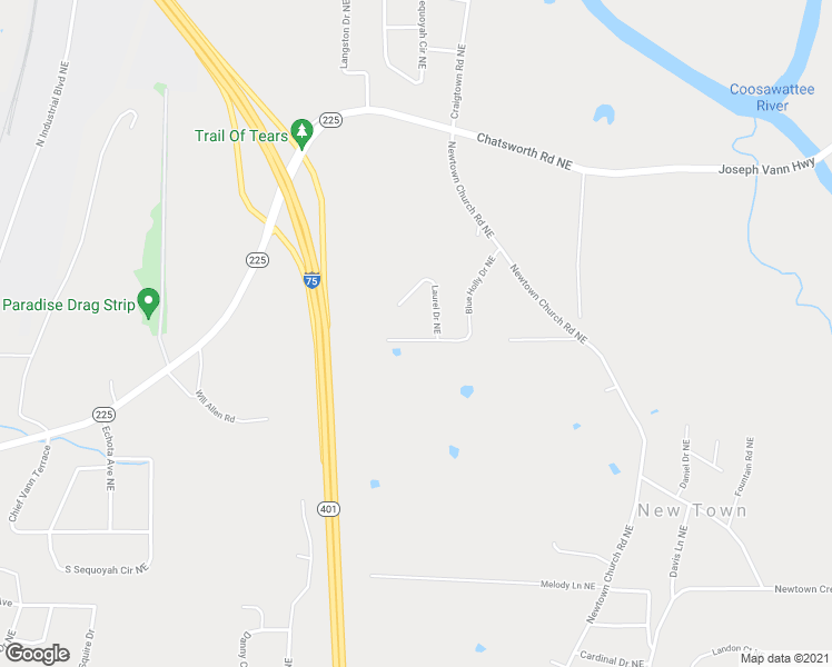 map of restaurants, bars, coffee shops, grocery stores, and more near 273 Blue Holly Drive Northeast in Calhoun