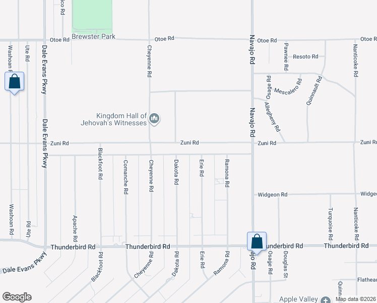 map of restaurants, bars, coffee shops, grocery stores, and more near 21424 Zuni Road in Apple Valley
