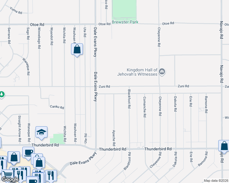 map of restaurants, bars, coffee shops, grocery stores, and more near 21030 Zuni Road in Apple Valley