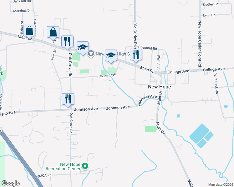 map of restaurants, bars, coffee shops, grocery stores, and more near 249 Hope Ridge Drive in New Hope