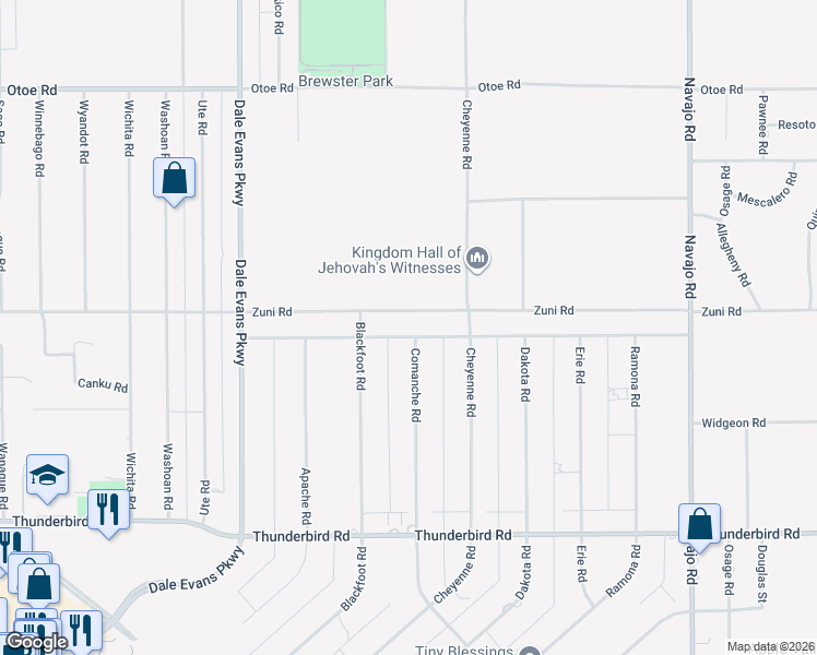 map of restaurants, bars, coffee shops, grocery stores, and more near 21192 Zuni Road in Apple Valley